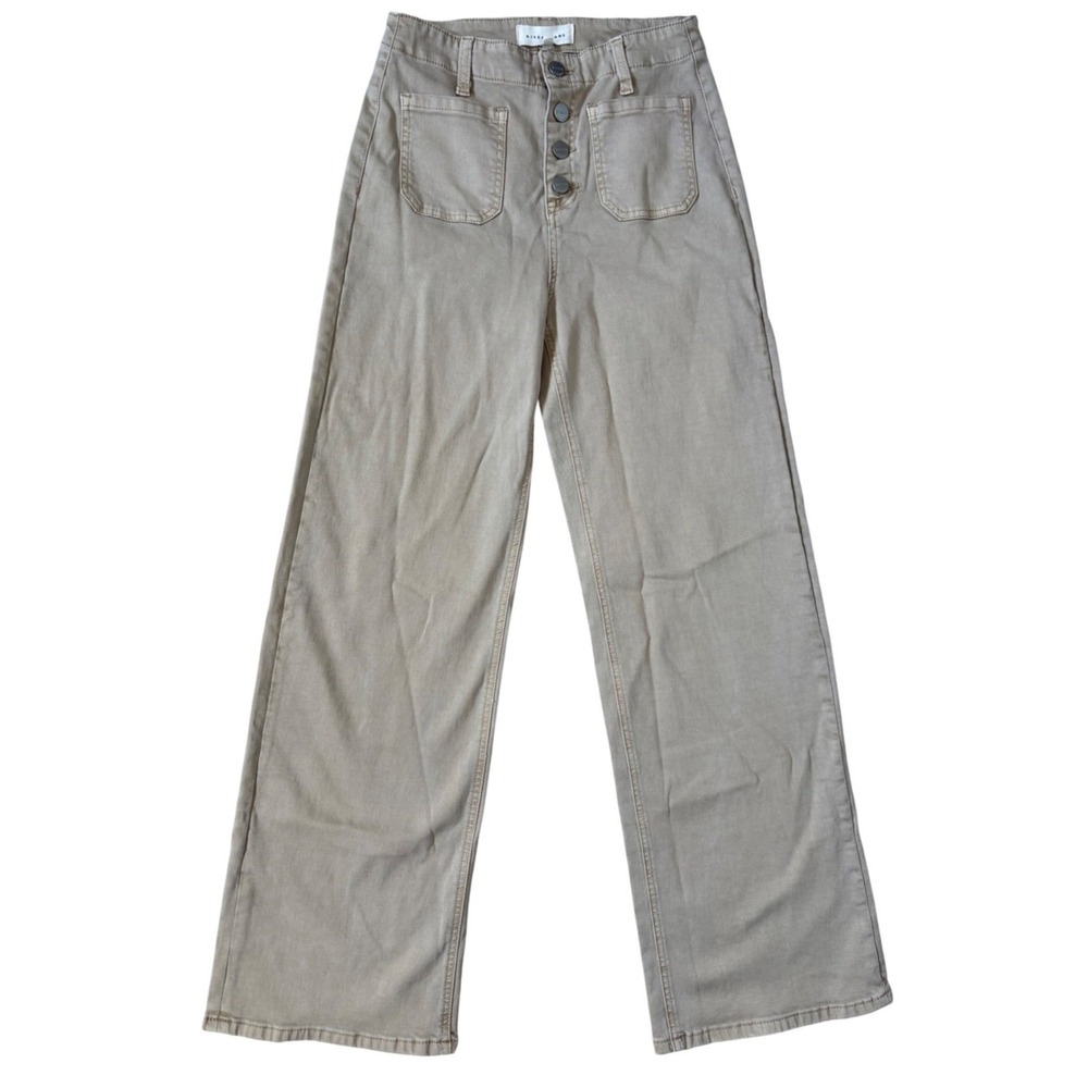 Risen Jeans Khaki High Rise Wide Leg Button Fly Patch Pocket 7/28 #PW21055